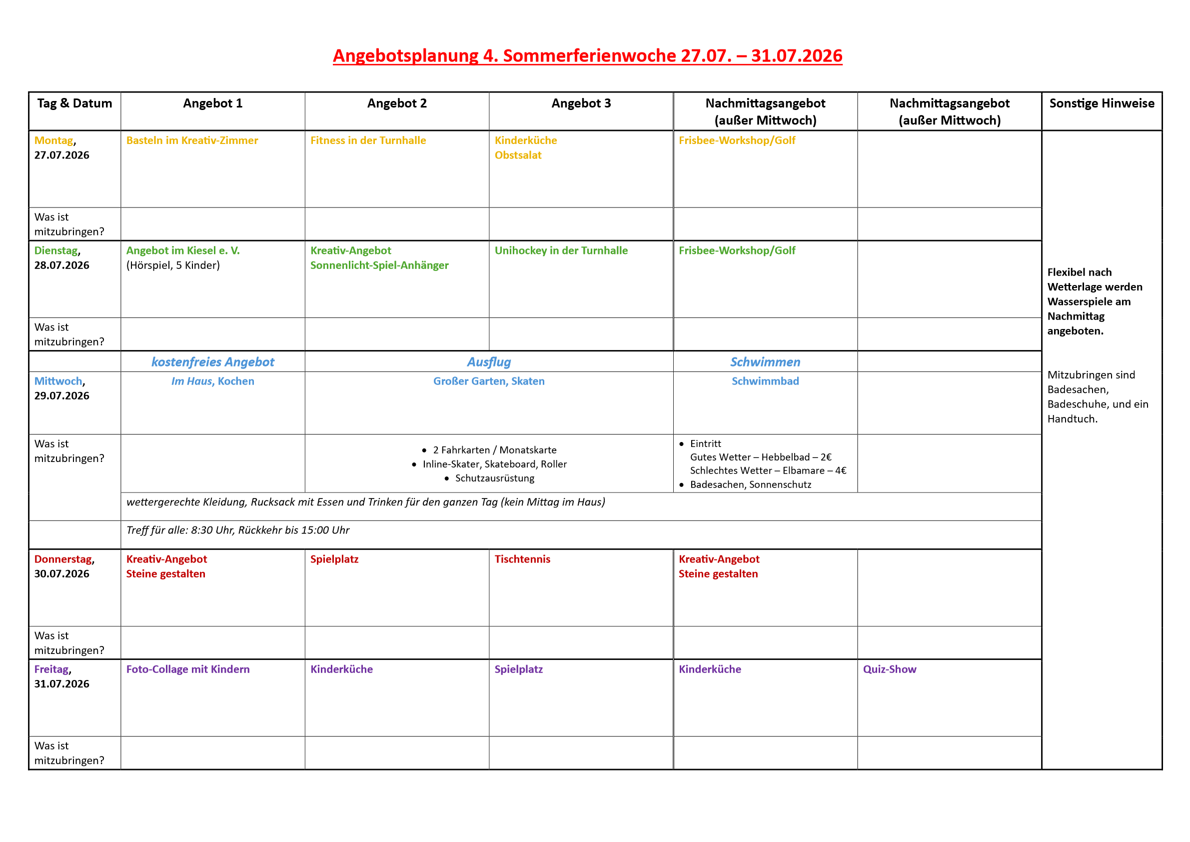 ferienplan 27.07.2026 bis 31.07.2026